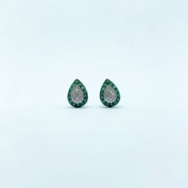 Arete Gota Diamantes Pave y Halo De Esmeraldas