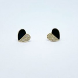 Aretes Corazón De Onix y Diamantes