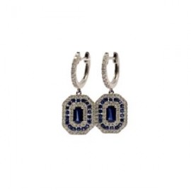 Aretes Cuadro De Zafiros y Diamantes