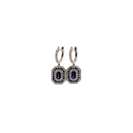 Aretes Cuadro De Zafiros y Diamantes