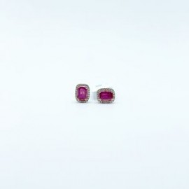 Aretes Cuadro Rubí Con Diamantes